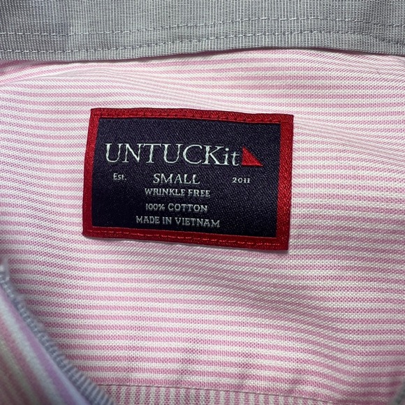 UNTUCKit Mens Small Pink Striped Cotton Dress Shirt Wrinkle Free Regular Fit - Picture 2 of 8